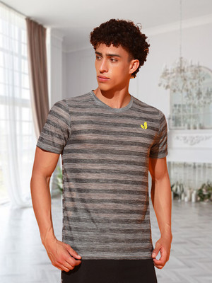 METRONAUT Striped Men Round Neck Grey T-Shirt