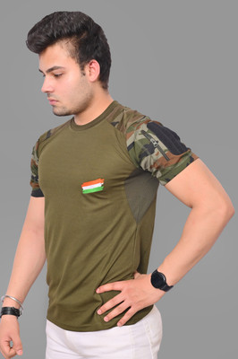 OMEE GOLD Military Camouflage Men Round Neck Green T-Shirt