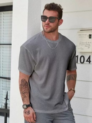 urvi fashion Solid Men Round Neck Grey T-Shirt