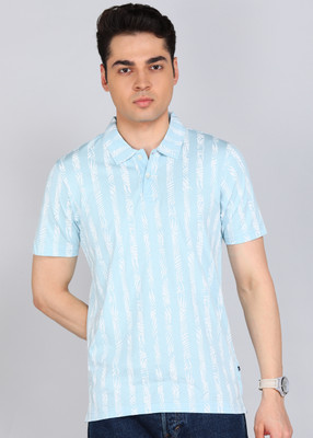 PARX Printed Men Polo Neck Light Blue T-Shirt
