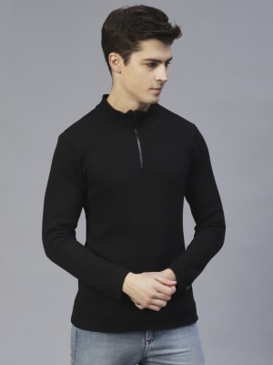 RIGO Solid Men Polo Neck Black T-Shirt