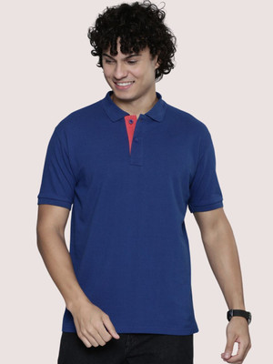 TELOXY Solid Men Polo Neck Dark Blue T-Shirt