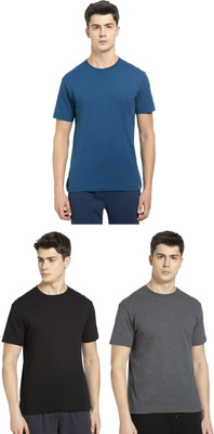 JOCKEY Solid Men Round Neck Black, Grey, Blue T-Shirt