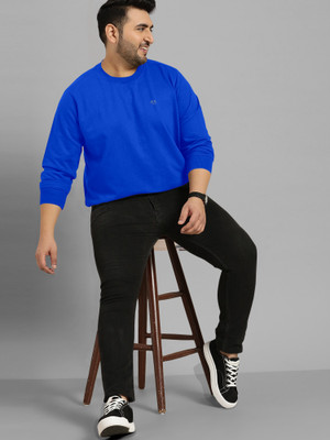 Triptee Solid Men Round Neck Blue T-Shirt
