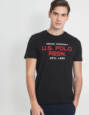 U.S. Polo Assn. Denim Co. Typography Men Round Neck Black T-Shirt