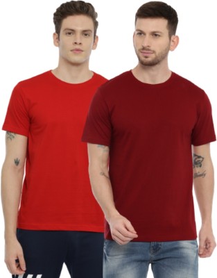 JP VENTURE Solid Men Round Neck Red, Maroon T-Shirt