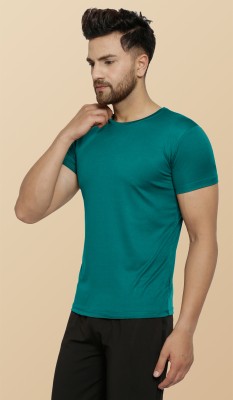 MISSILLE Solid Men Round Neck Dark Green T-Shirt