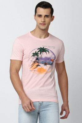 PETER ENGLAND Graphic Print Men Round Neck Pink T-Shirt