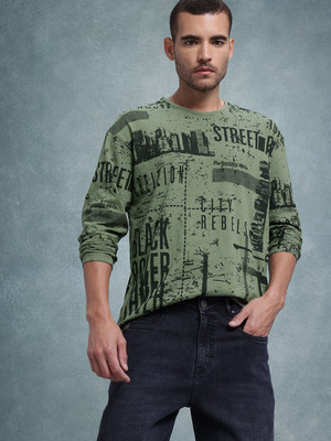 Roadster Printed Men Round Neck Green T-Shirt