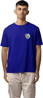 J&D brand Printed Men Cowl Neck Navy Blue T-Shirt