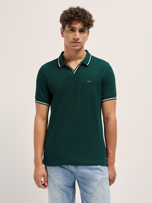 THE BEAR HOUSE Solid Men Polo Neck Green T-Shirt