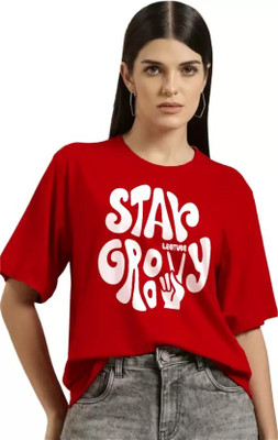 Treasurelook Printed, Typography Women Round Neck Red T-Shirt