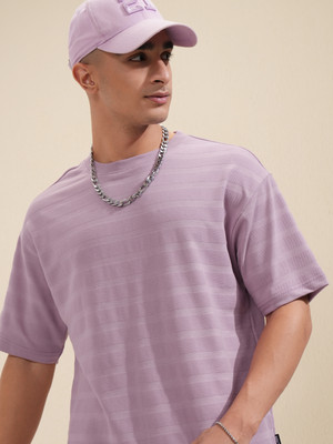 HIGHLANDER Solid Men Round Neck Purple T-Shirt