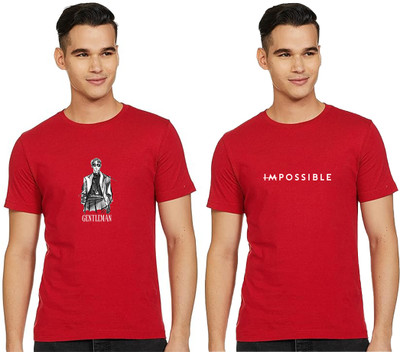 KNETLY Printed Men Round Neck Red T-Shirt
