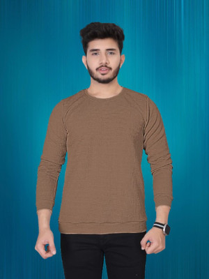 Leweet Solid Men Round Neck Brown T-Shirt