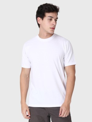 T-STORE Solid Men Round Neck White T-Shirt