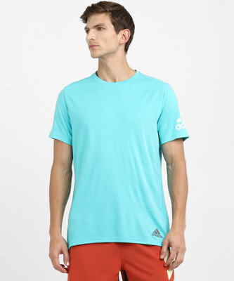 ADIDAS Solid Men Round Neck Blue T-Shirt