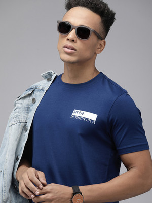 Roadster Graphic Print Men Round Neck Navy Blue T-Shirt