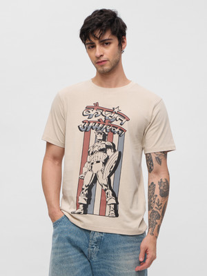 The Souled Store Superhero Men Round Neck Beige T-Shirt