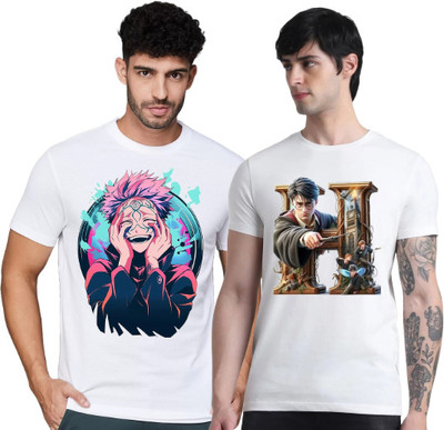 FIRST ARRIVAL Printed Men Round Neck White T-Shirt