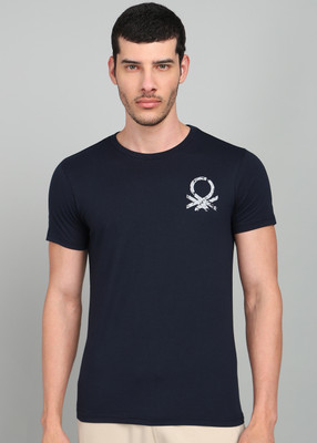 United Colors of Benetton Solid Men Round Neck Navy Blue T-Shirt