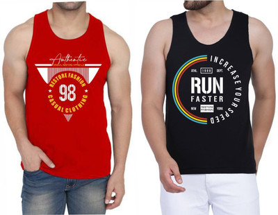 WOOSTRO Printed Men Scoop Neck Red, Black T-Shirt