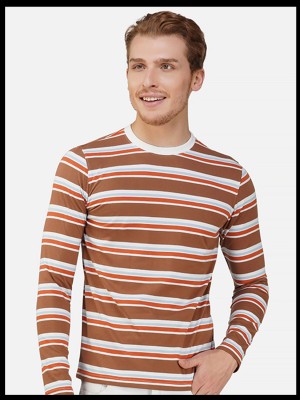 METRONAUT Striped Men Round Neck Brown T-Shirt