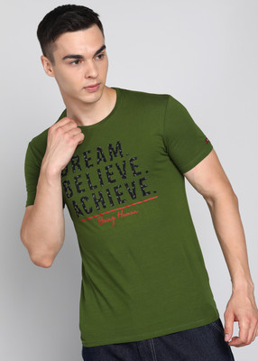 BEING HUMAN Printed Men Round Neck Dark Green T-Shirt