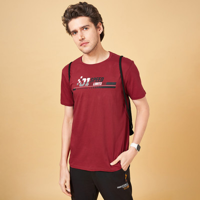 Ajile By Pantaloons Printed Men Round Neck Maroon T-Shirt
