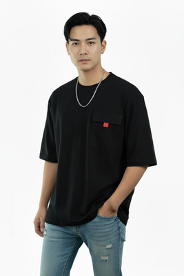 Ajworld Solid Men Round Neck Black T-Shirt