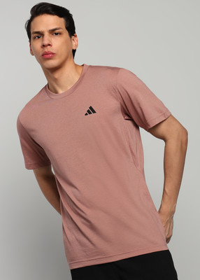 ADIDAS Solid Men Round Neck Pink T-Shirt