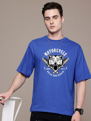 Moda Rapido Graphic Print Men Round Neck Blue T-Shirt
