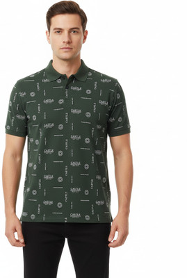 VOMAZO Printed Men Polo Neck Dark Green T-Shirt