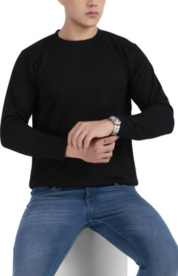 kibitzertrends Solid Men Round Neck Black T-Shirt