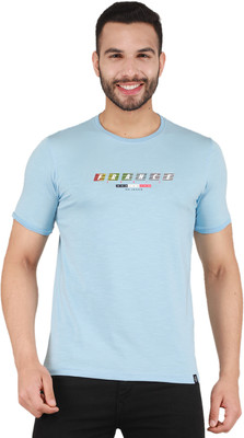 MONTE CARLO Printed, Typography Men Round Neck Light Blue T-Shirt