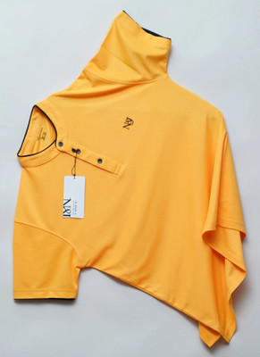 N AND J Solid Men Henley Neck Yellow T-Shirt