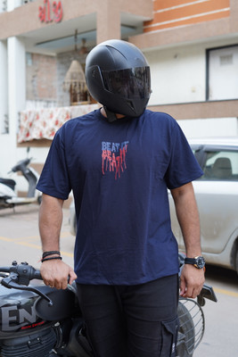 THE KHUNT Printed Men Round Neck Navy Blue T-Shirt