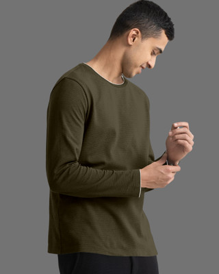 METRONAUT Solid Men Round Neck Dark Green T-Shirt