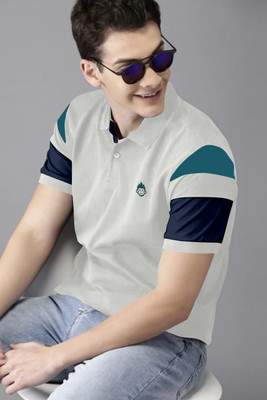NKV Colorblock Men Polo Neck Grey T-Shirt