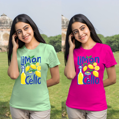 Kintu Parantu Printed Women Round Neck Pink, Green T-Shirt