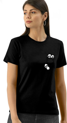 AASHANK Printed Women Round Neck Black T-Shirt