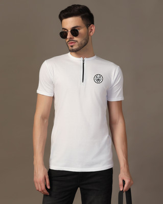 Lawful Casual Printed Men Mandarin Collar White T-Shirt