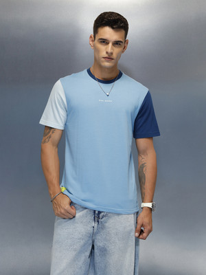 WROGN Solid Men Crew Neck Blue T-Shirt