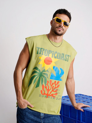 Bene Kleed Graphic Print Men Round Neck Green T-Shirt