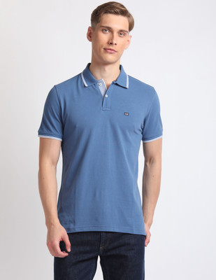 Arrow Sport Self Design Men Polo Neck Blue T-Shirt