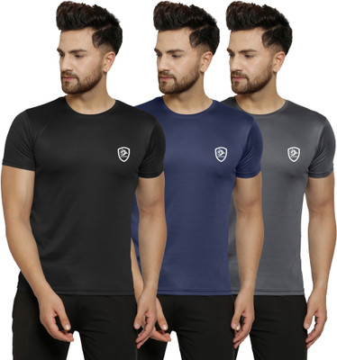 Cruister Solid Men Round Neck Black, Grey, Navy Blue T-Shirt
