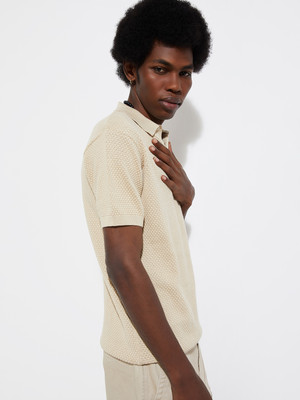 MAX Self Design Men Round Neck Beige T-Shirt
