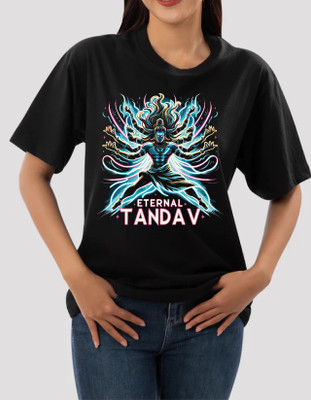 HOFFE Printed Women Round Neck Black T-Shirt