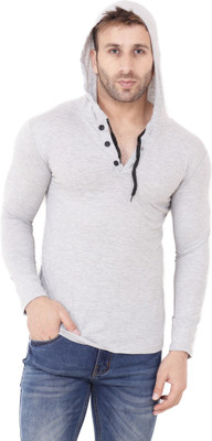 tfurnish Solid Men Hooded Neck Grey T-Shirt