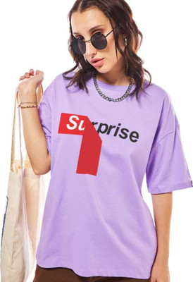 HouseOfCommon Self Design Women Round Neck Purple T-Shirt